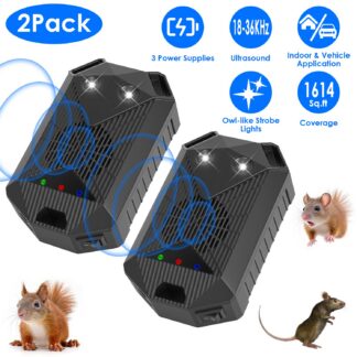 2 Pack Ultrasonic Rodent Repeller with Strobe Light & 3 Power Supplies
